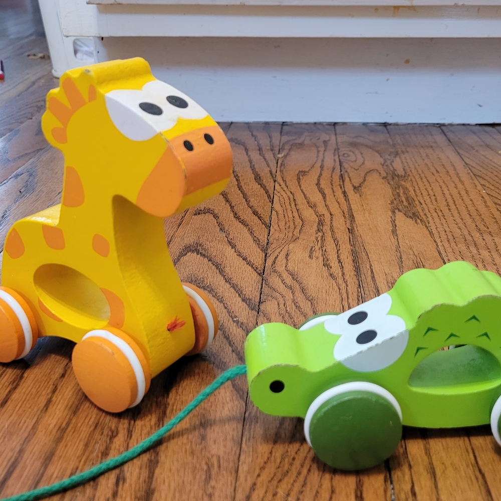 Wooden Giraffe and Crocodile Pull Toys